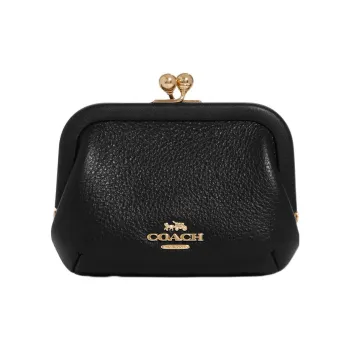 COACH Pebbled Leather Coin Purse Women's Black