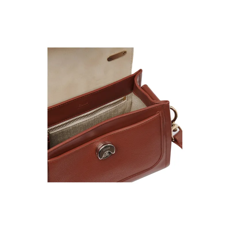 Chloe Tess Calfskin Shoulder Bag, Crossbody Bag, Handbag Mini Women's Red Brown-3