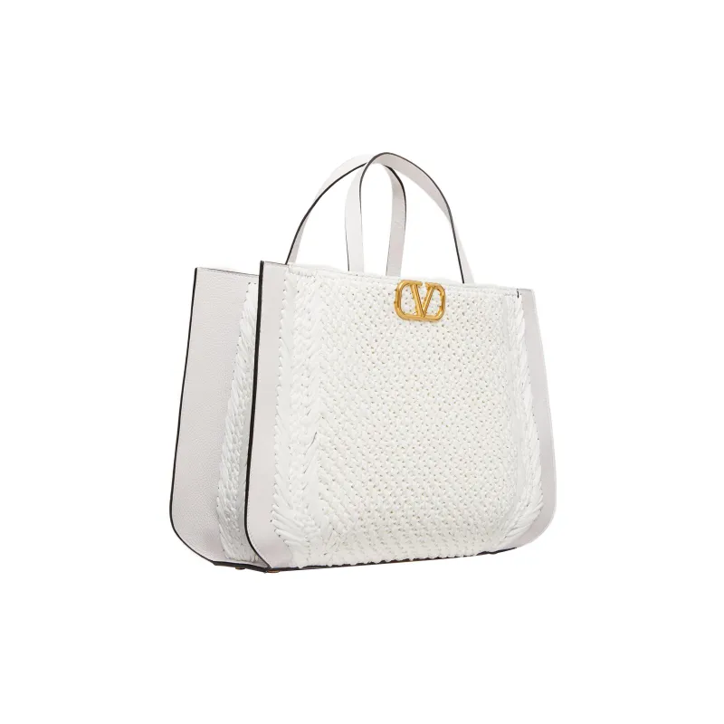 Valentino GARAVANIVlogo Raffia With Leather Handbag Women's White-1
