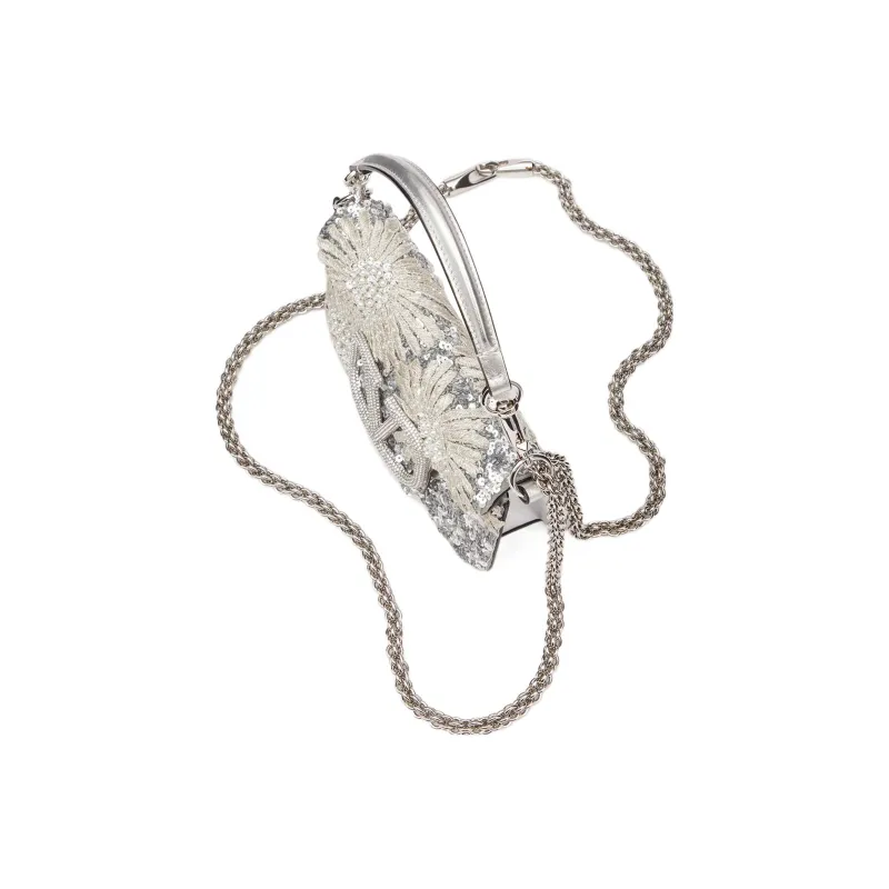 Valentino Locò Embroidery Portable Crossbody Bag Shoulder Bag Small Size Women's Silver-4