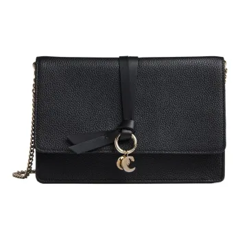 Chloe Alphabet Shiny Calfskin Clutches Shoulder Bag Crossbody Bag Mini Women's Black