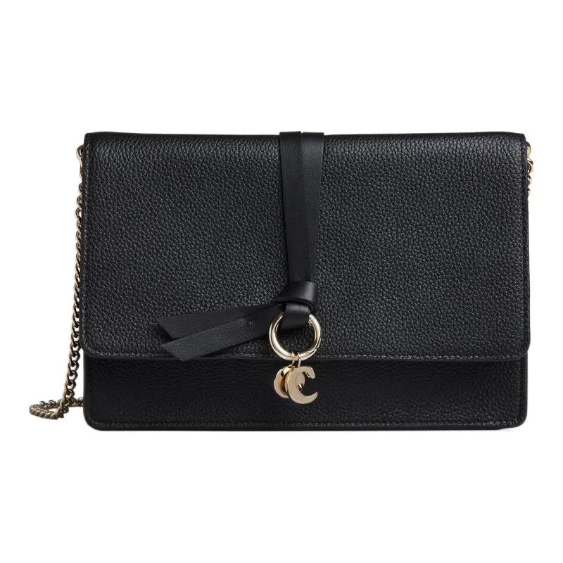 Chloe Alphabet Shiny Calfskin Clutches Shoulder Bag Crossbody Bag Mini Women's Black-0