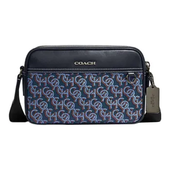 COACH top Men's TRACK C3747 Messenger X-body Bag CHARCOAL BLACK Sig Canvas Leather