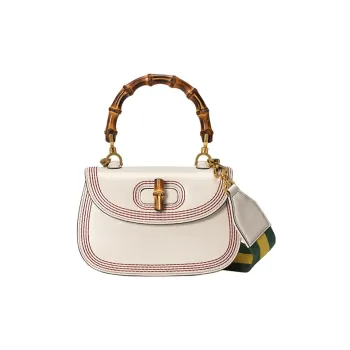 GUCCI Bamboo 1947 Leather Shoulder Bag Crossbody Bag Handbag Small Size Women's White