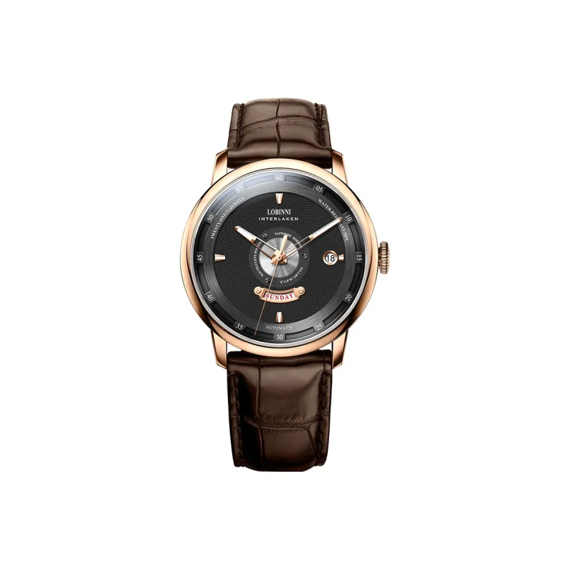 LOBINNI L Automatic Mechanical Movement Genuine Leather Strap Watch Men's Watches Black Dial-6