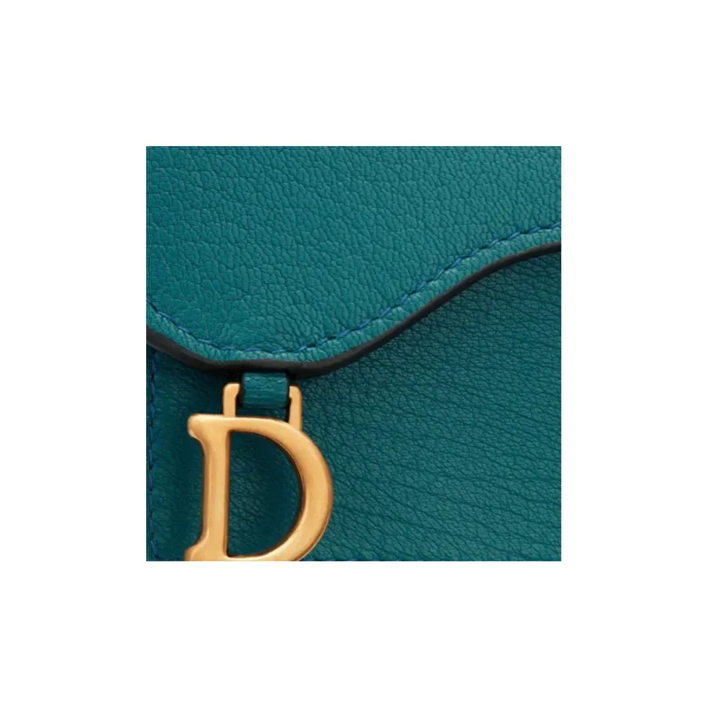 DIOR Saddle Sheepskin Card Clip Card Holder Women's Deep Sea Blue-4