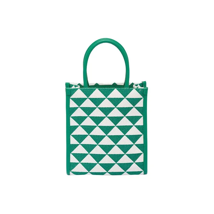 PRADA Symbole Fabric With Leather Tote Bag, Shopping Bag, Shoulder Bag, Crossbody Bag, Handbag Mini Women's Green/White-1