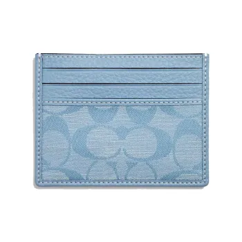 COACH Card Case Chambray With Leather Card Holder Mini Women's Light Blue