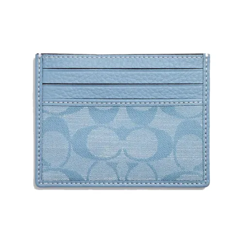 COACH Card Case Chambray With Leather Card Holder Mini Women's Light Blue
