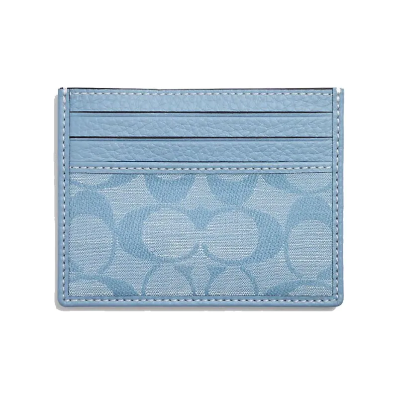 COACH Card Case Chambray With Leather Card Holder Mini Women's Light Blue-0