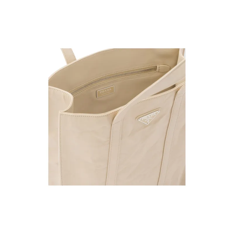 PRADA Nappa Leather Tote Bag Shopping Bag Handbag Small Size Women's Beige-4