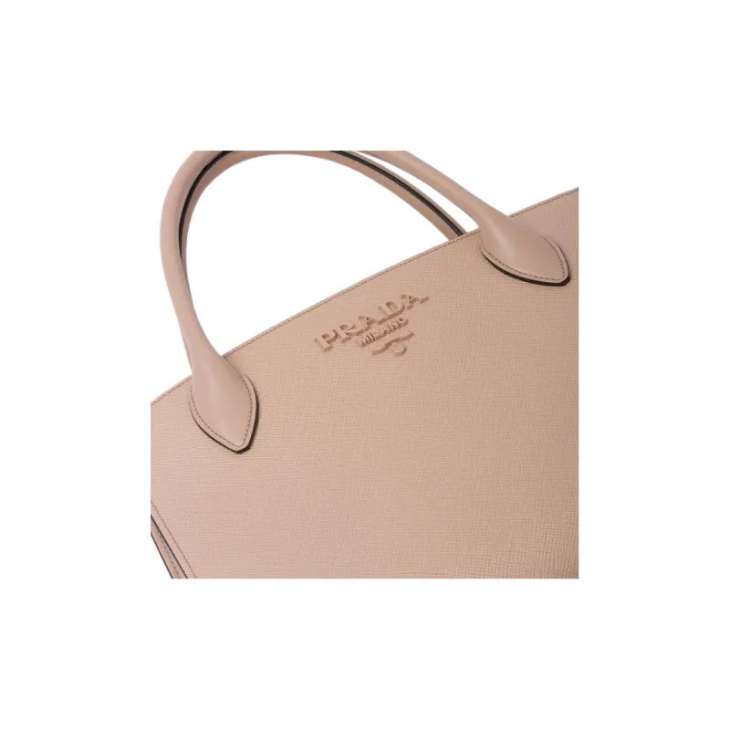 PRADA Monochrome Leather Tote Bag Shopping Bag Shoulder Bag Crossbody Bag Handbag Medium Size Women's Soft Pink-4
