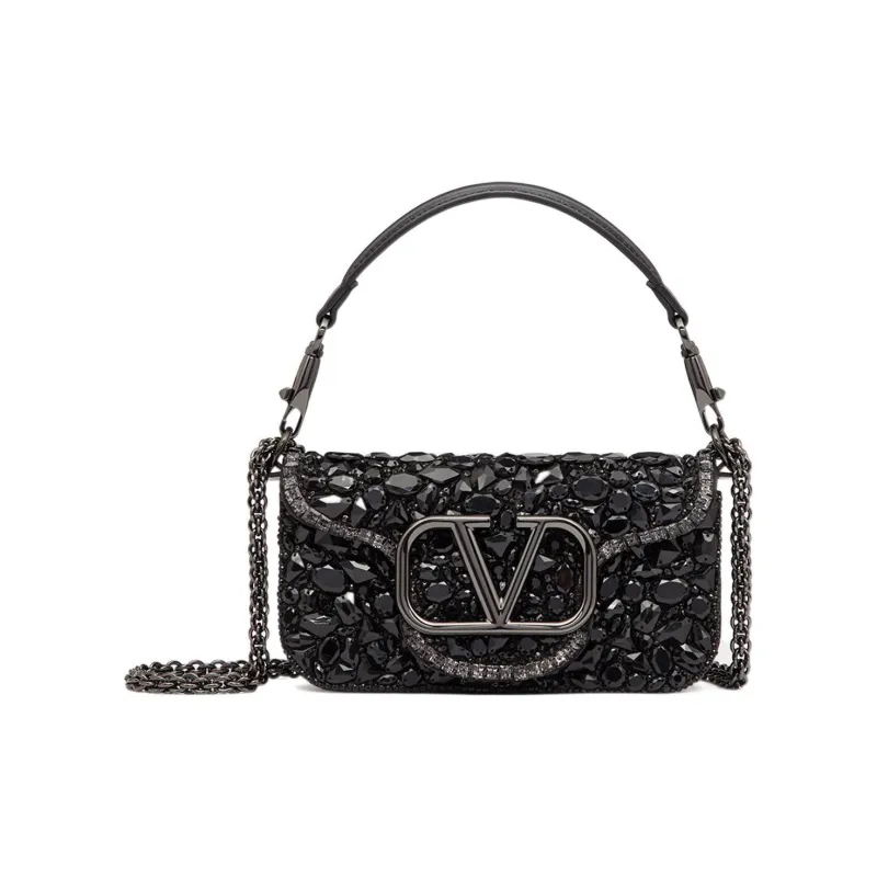Valentino Locò Crystal Portable Crossbody Bag, Shoulder Bag Women's Black-0