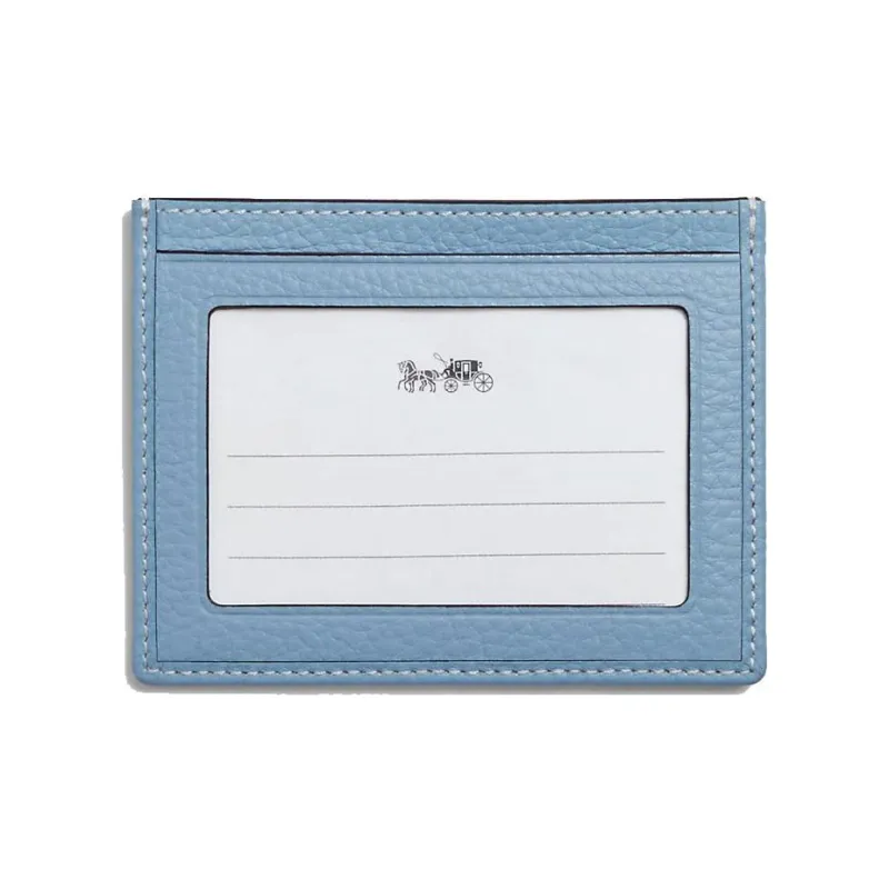 COACH Card Case Chambray With Leather Card Holder Mini Women's Light Blue-1