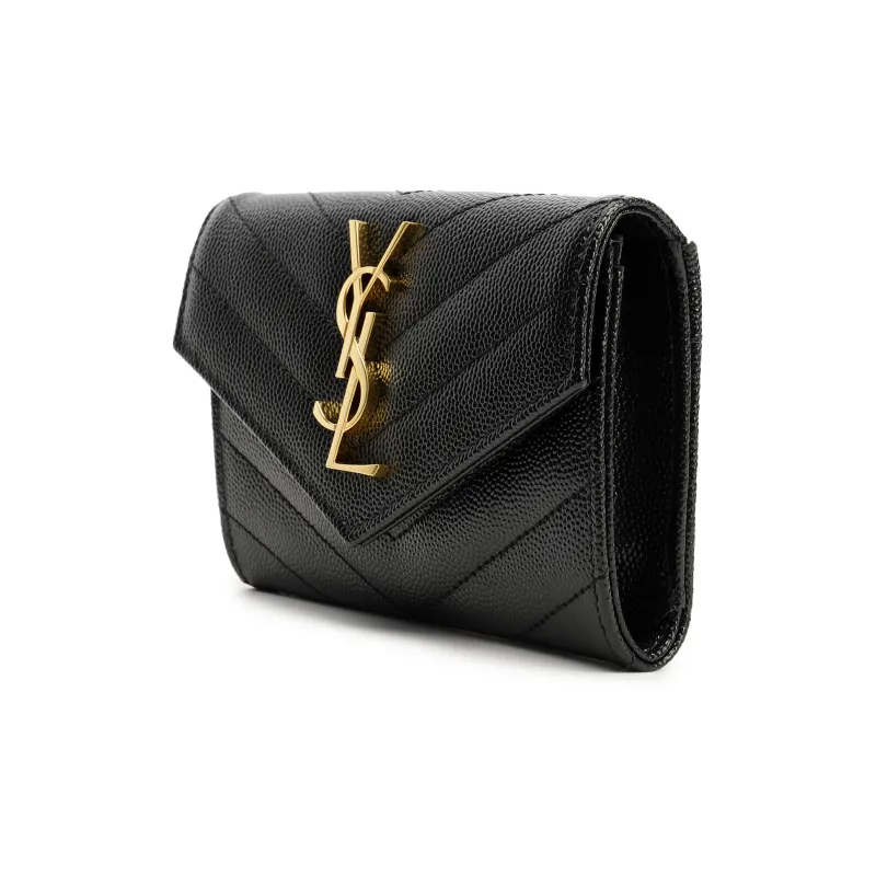 SAINT LAURENT Cassandre Grain De Poudre Envelope Wallet Small Noir-1