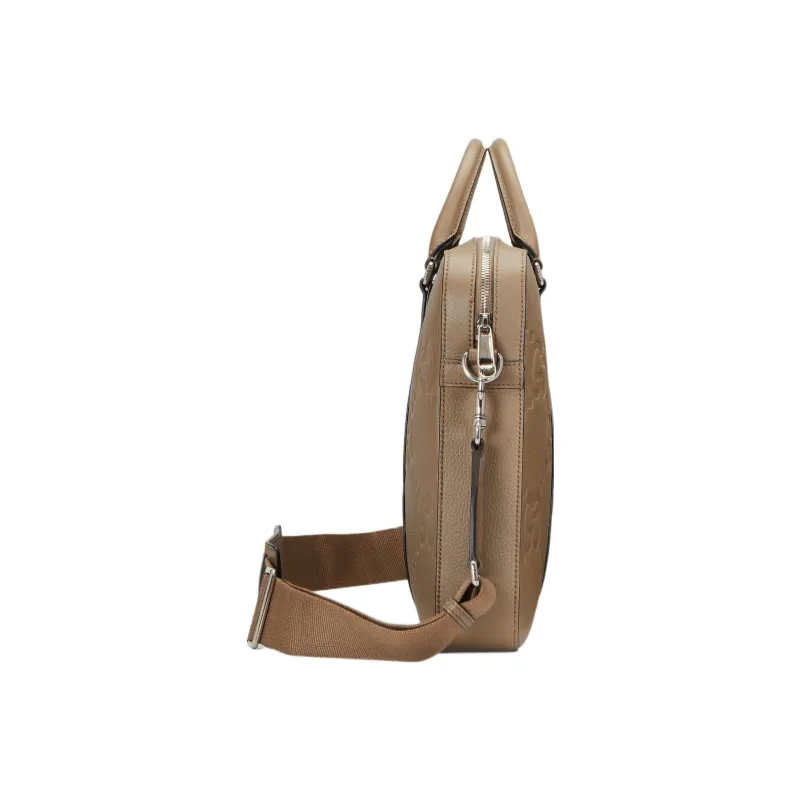 GUCCI Leather Briefcase Portable Crossbody Bag Shoulder Bag Large Size Men's Taupe-2