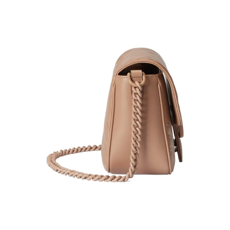 GUCCI Marmont Leather Tofu Bag Messenger Bag Portable Crossbody Bag Shoulder Bag Women's Light Milk Tea-4