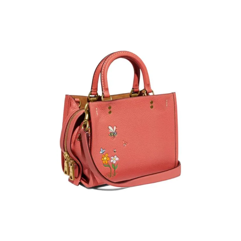 COACH Rogue Cow Leather One Shoulder Handbag Crossbody Bag Medium Size Women's Rose Red-1
