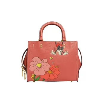 COACH Rogue Cow Leather One Shoulder Handbag Crossbody Bag Medium Size Women's Rose Red