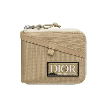 DIOR MYSTERY RANCH Collaboration Embossed Leather Patch Nylon Card Holder Wallet Men's Beige