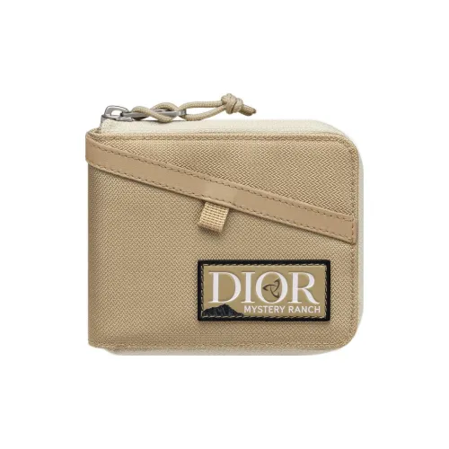 DIOR MYSTERY RANCH Collaboration Embossed Leather Patch Nylon Card Holder Wallet Men's Beige