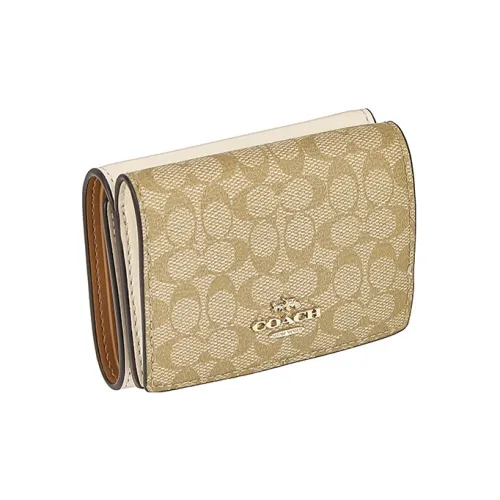 COACH Wallet PVC Coated Canvas With Leather Wallet Women's Ecru/Light Brown