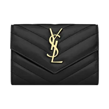 SAINT LAURENT CASSANDRE Sheepskin Card Holder Wallet Small Size Men's Black