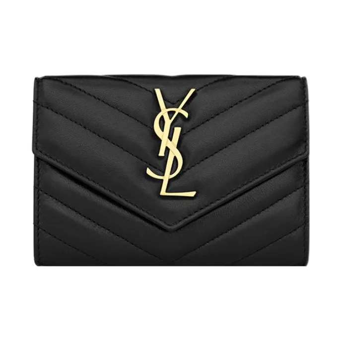 SAINT LAURENT CASSANDRE Sheepskin Card Holder, Wallet Trumpets Men's Black-0