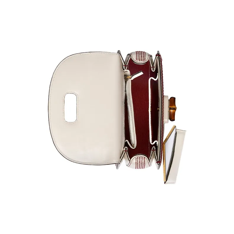 GUCCI Bamboo 1947 Leather Shoulder Bag Crossbody Bag Handbag Small Size Women's White-8