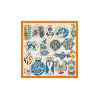 HERMES Lanterns, Balloons, Hats & Caps Chapter Silk Scarf Women's Beige