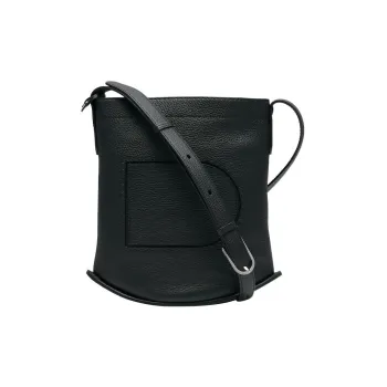 Delvau Pin Daily Grain Soft Cow Leather Bucket Bag, Shoulder Bag, Crossbody Bag Regular Women's Black