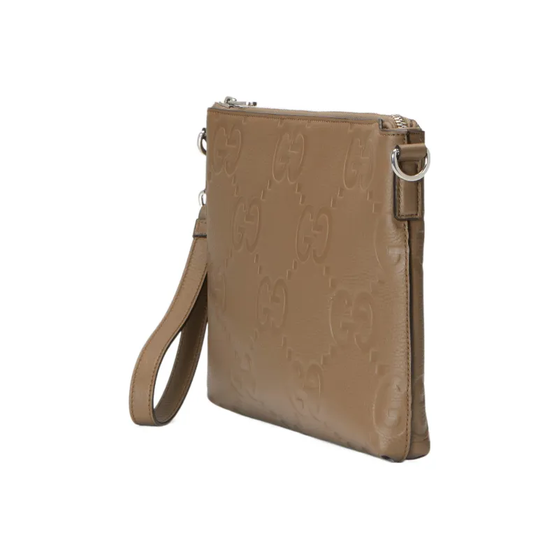 GUCCI Leather Messenger Bag, One Shoulder Crossbody Clutch Medium Size Men's Taupe-2