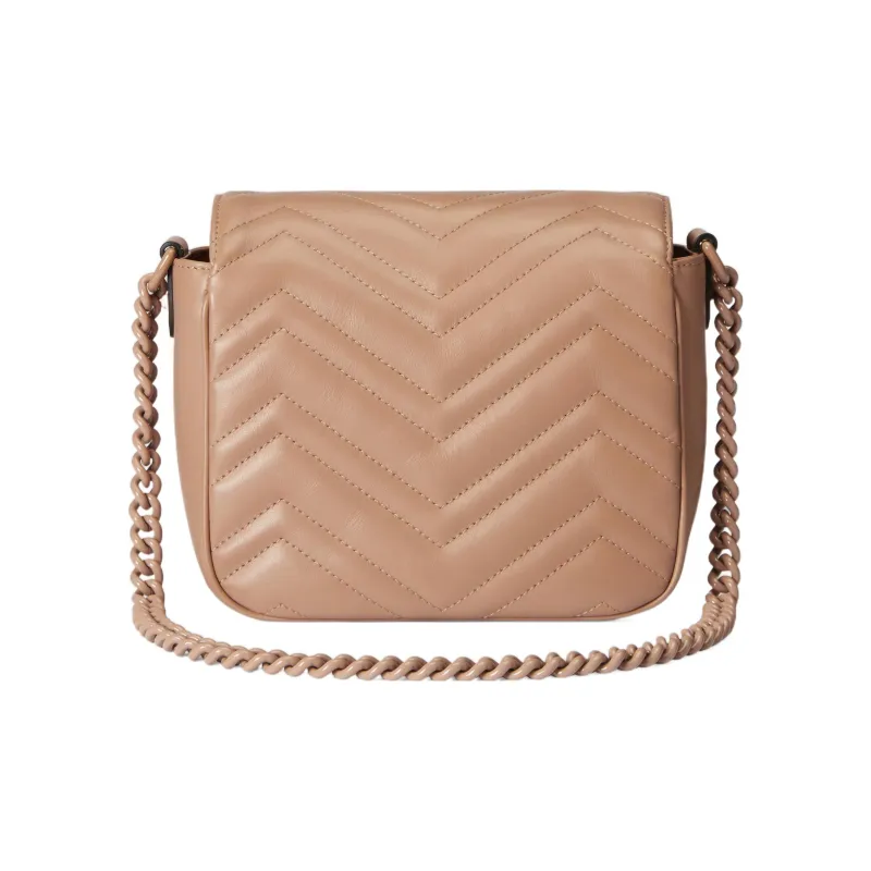 GUCCI Marmont Leather Tofu Bag Messenger Bag Portable Crossbody Bag Shoulder Bag Women's Light Milk Tea-3