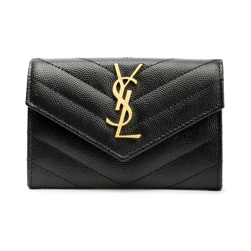 SAINT LAURENT Cassandre Grain De Poudre Envelope Wallet Small Noir-0