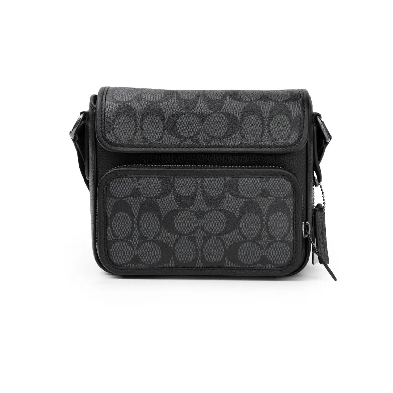 COACH Sullivan Cow Leather Patchwork Messenger Bag Crossbody Bag Shoulder Bag Medium Size Men's Black-0