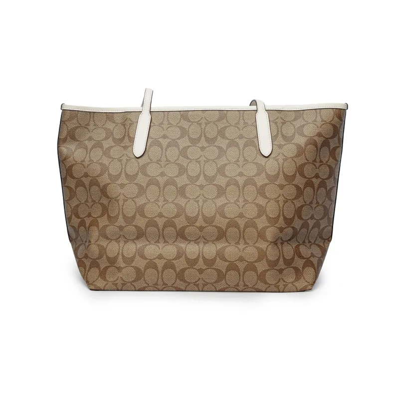 COACH City Coated Canvas With Leather Tote Bag, Shopping Bag, Handbag, Shoulder Bag Large Size Women's Brown Monogram-2