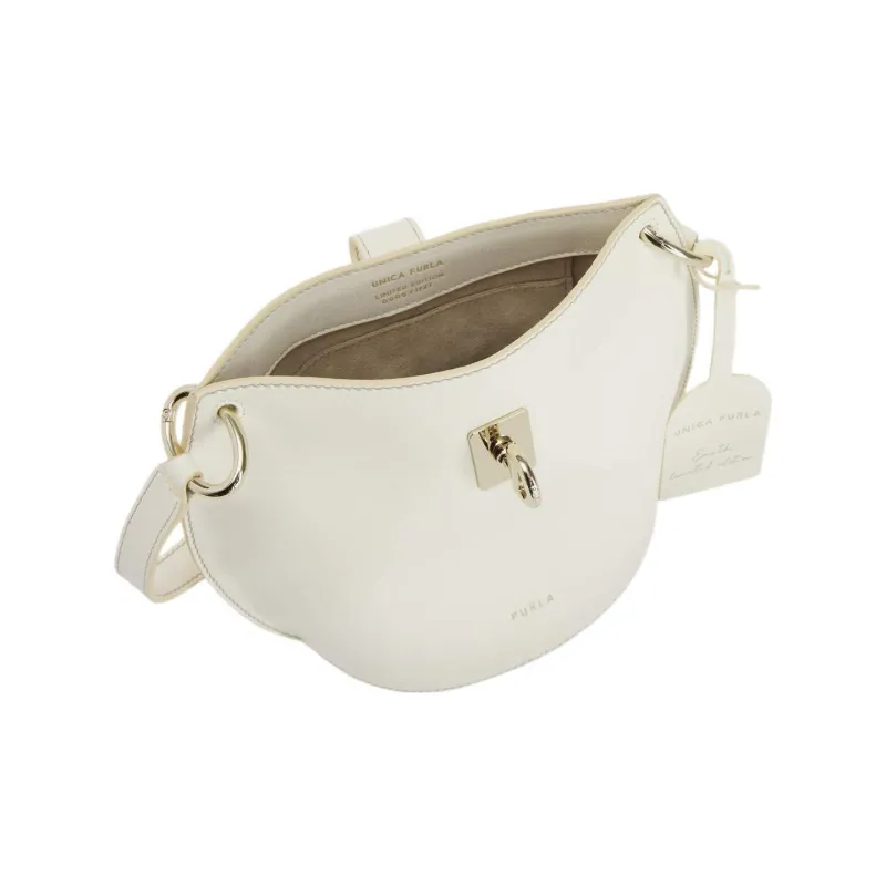 Furla Net Collection Calfskin Patchwork Leather Bucket Bags Shoulder Bag Crossbody Bag Mini Women's White-3