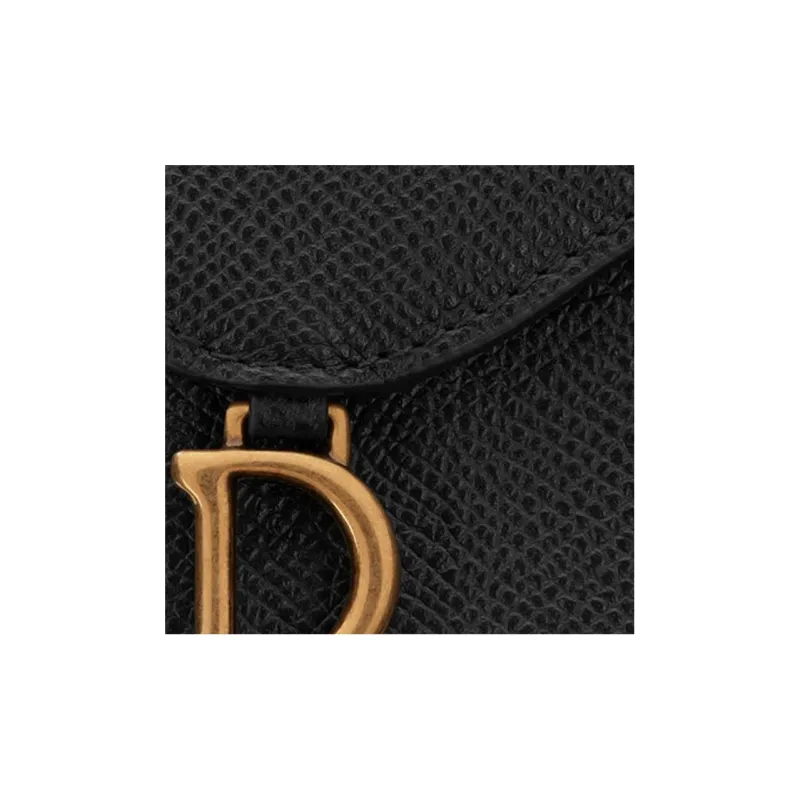 DIOR Saddle Grained Calfskin Saddle Bag Card Holder Women's Black-4