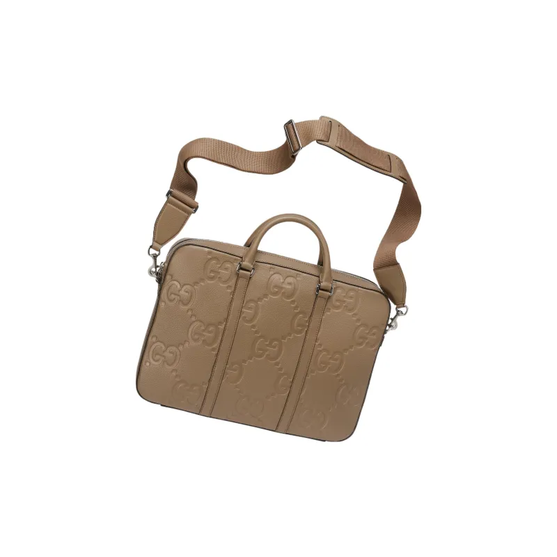 GUCCI Leather Briefcase Portable Crossbody Bag Shoulder Bag Large Size Men's Taupe-7