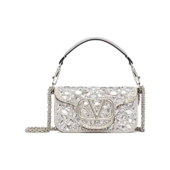 Valentino Locò Crystal Portable Crossbody Bag, Shoulder Bag Small Size Women's Silver