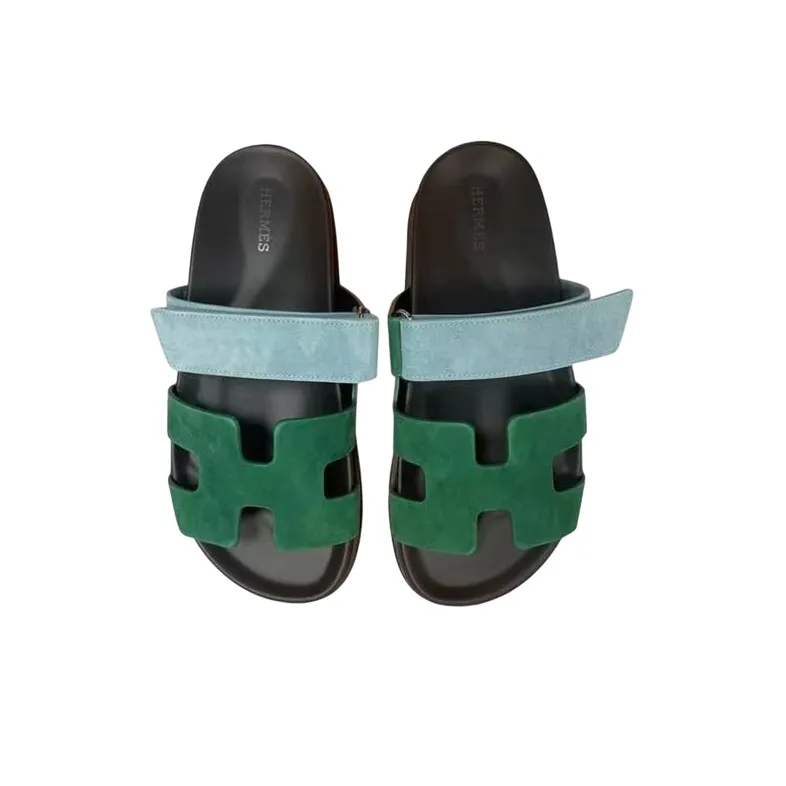 HERMES Chypre Slide Slippers Women's Green-3