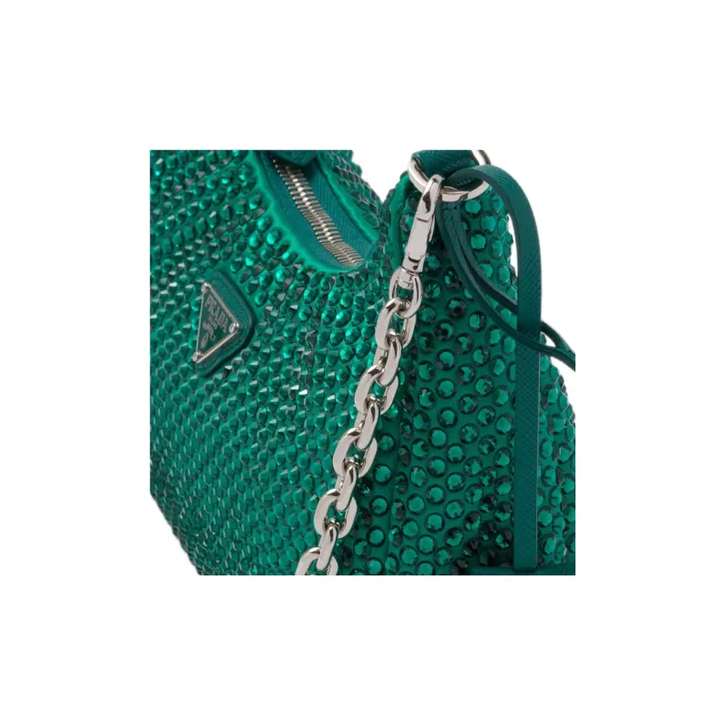 PRADA Re Edition 2005 Satin Bag With Crystals Mango-5