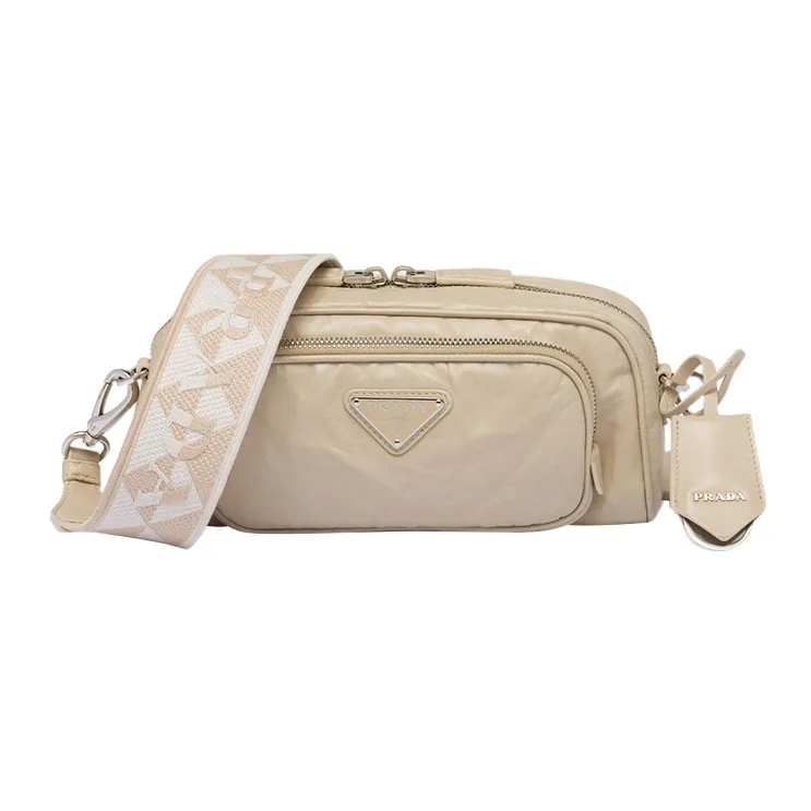PRADA Nappa Leather Crossbody Bag Shoulder Bag Women's Beige-0