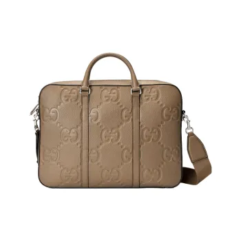 GUCCI Leather Briefcase Portable Crossbody Bag Shoulder Bag Large Size Men's Taupe