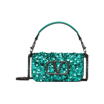 Valentino Locò Embroidered Patchwork Leather Trim Portable Crossbody Bag Shoulder Bag Small Size Women's Green