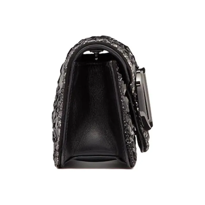 Valentino Locò Crystal Portable Crossbody Bag, Shoulder Bag Women's Black-3