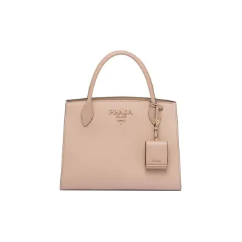 PRADA Monochrome Leather Tote Bag Shopping Bag Shoulder Bag Crossbody Bag Handbag Medium Size Women's Soft Pink