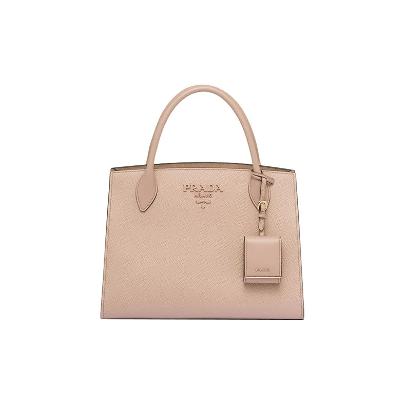 PRADA Monochrome Leather Tote Bag Shopping Bag Shoulder Bag Crossbody Bag Handbag Medium Size Women's Soft Pink-0