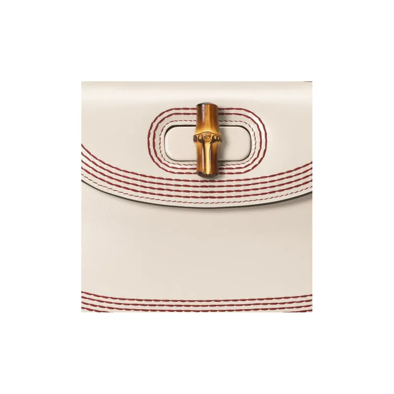 GUCCI Bamboo 1947 Leather Shoulder Bag Crossbody Bag Handbag Small Size Women's White-9