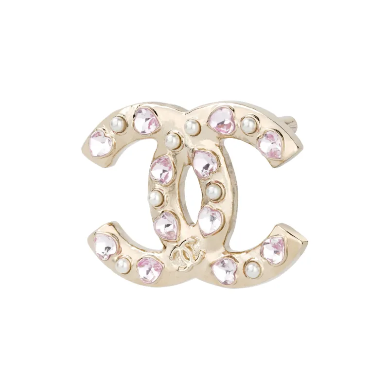 CHANEL Double C Brooches Women's Gold-1